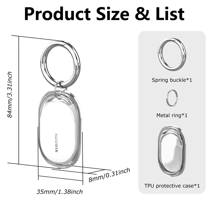 For Xiaomi Tag TPU Case Bluetooth-compatible Locator Protective Cover with Metal Ring Buckle - Transparent
