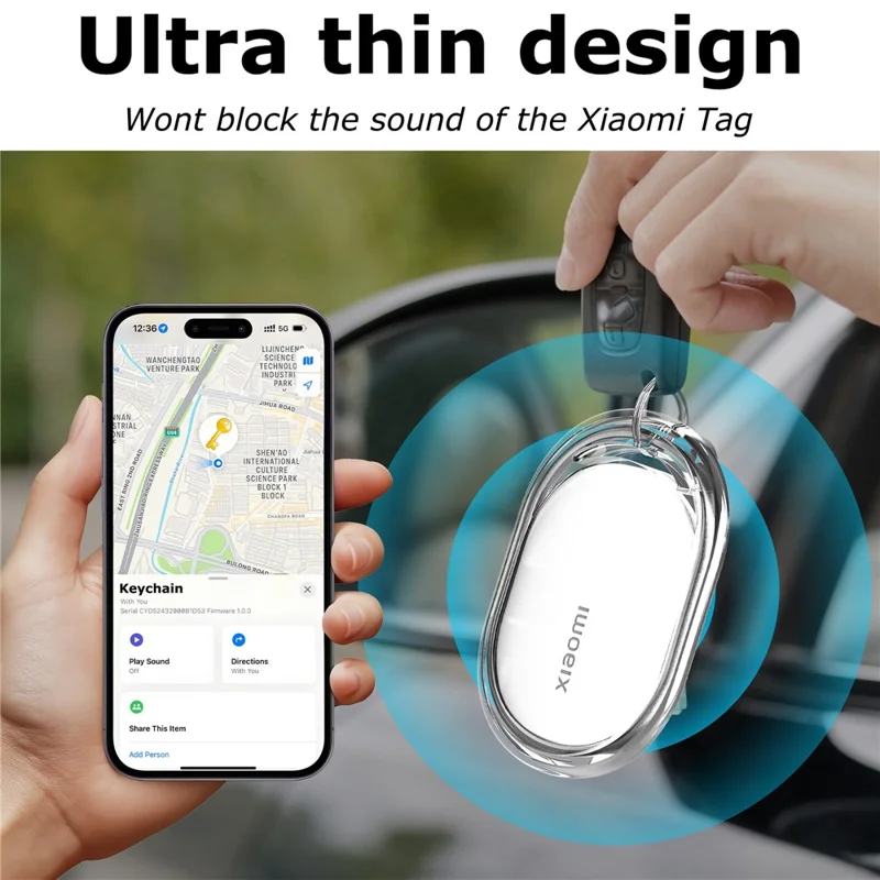 For Xiaomi Tag TPU Case Bluetooth-compatible Locator Protective Cover with Metal Ring Buckle - Transparent