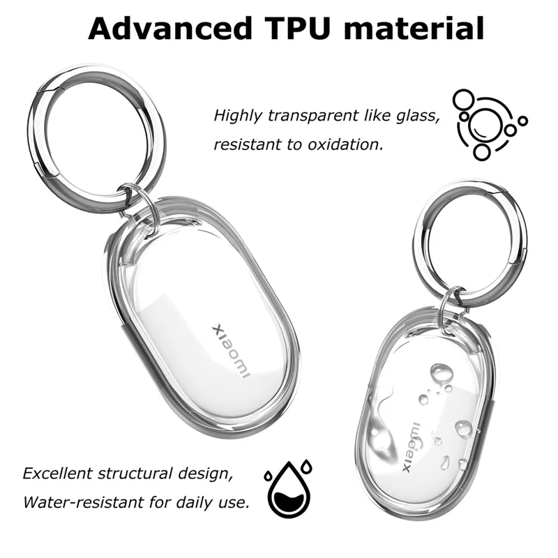 For Xiaomi Tag TPU Case Bluetooth-compatible Locator Protective Cover with Metal Ring Buckle - Transparent