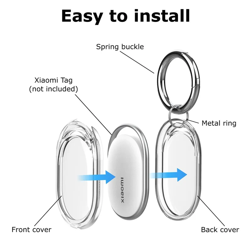 For Xiaomi Tag TPU Case Bluetooth-compatible Locator Protective Cover with Metal Ring Buckle - Transparent