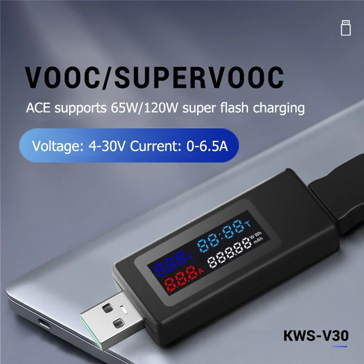 KWS-V30 6 em 1 Testador USB IPS Display DC Digital Tower Timing Capacidade do Medidor Detector - Branco