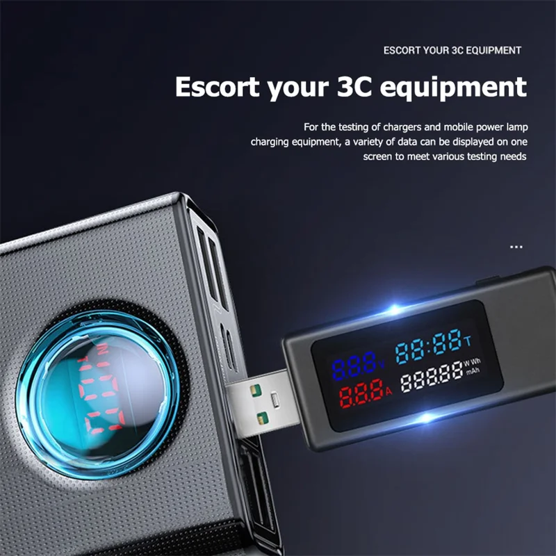 KWS-V30 جهاز اختبار يو إس بي 6 في 1 بشاشة IPS، جهاز قياس رقمي للجهد والتيار والتوقيت والسعة - أسود