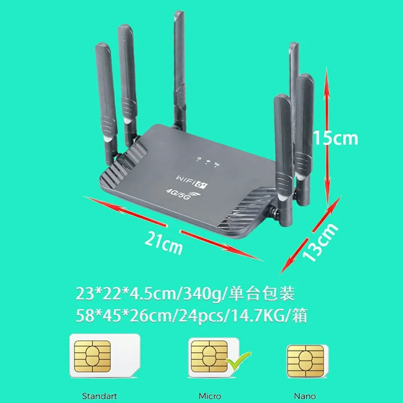 CPF907 4G WiFi 6 Router Type-C ZTE Chip 300Mbps 6 Antennas SIM Card Hotspot WiFi CPE Router - EU Plug