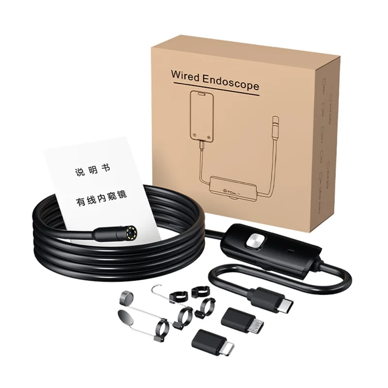 AN112 2m Soft Wire Endoscope Camera with iP (5-14) & Micro USB Adapter Waterproof 8-LED Inspection 8mm Camera Lens Borescope