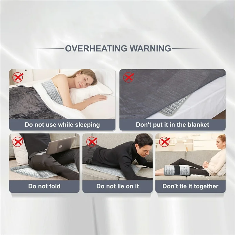 Manta Elétrica Aquecida 84x43 cm Lavável com 6 Níveis de Temperatura e Temporizador - Cinzento / Prata / Tomada UE