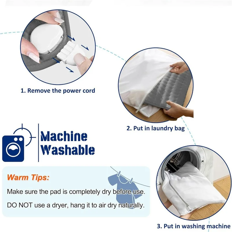 Manta Elétrica Aquecida 84x43 cm Lavável com 6 Níveis de Temperatura e Temporizador - Cinzento / Prata / Tomada UE