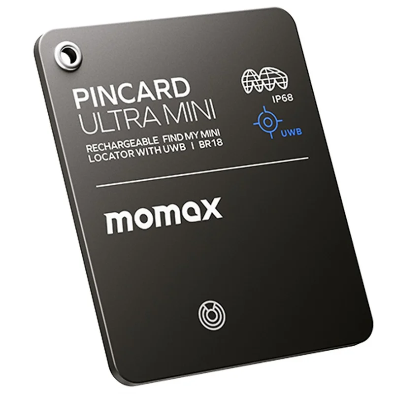 MOMAX BR18 PINCARD ULTRA MINI Balise de Suivi sans Fil avec Charge Sans Fil, Balise Anti-Perte UWB pour iOS - Noir