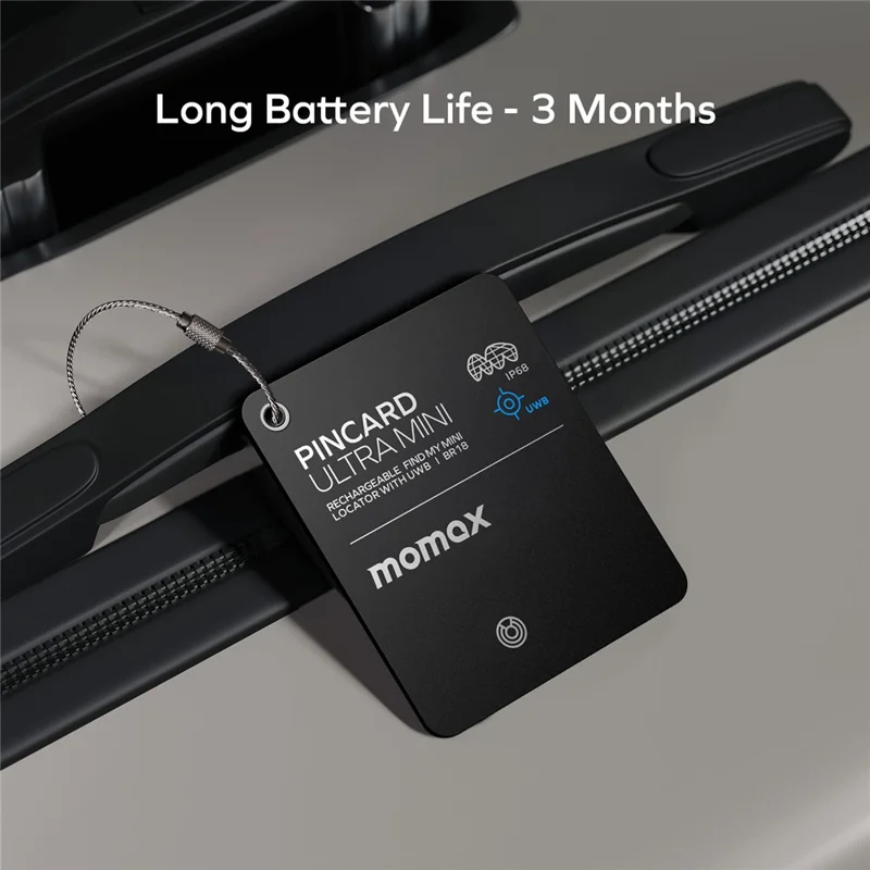 MOMAX BR18 PINCARD ULTRA MINI Balise de Suivi sans Fil avec Charge Sans Fil, Balise Anti-Perte UWB pour iOS - Noir