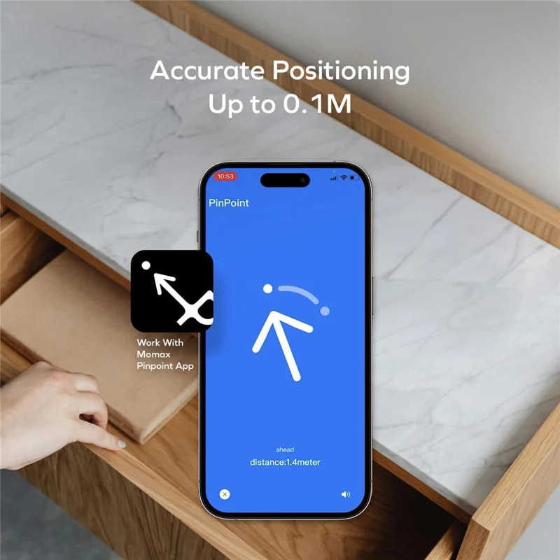 MOMAX BR18 PINCARD ULTRA MINI Balise de Suivi sans Fil avec Charge Sans Fil, Balise Anti-Perte UWB pour iOS - Noir