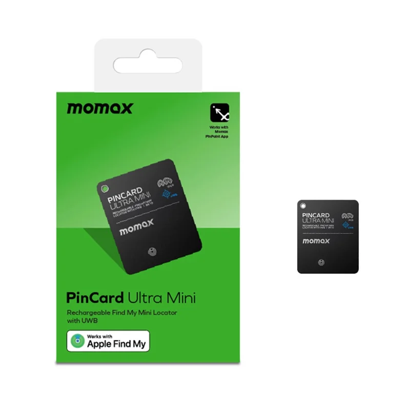 MOMAX BR18 PINCARD ULTRA MINI Balise de Suivi sans Fil avec Charge Sans Fil, Balise Anti-Perte UWB pour iOS - Noir