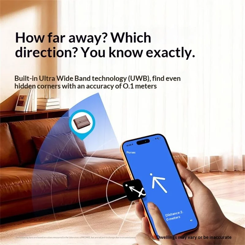 MOMAX BR18 PINCARD ULTRA MINI Balise de Suivi sans Fil avec Charge Sans Fil, Balise Anti-Perte UWB pour iOS - Noir