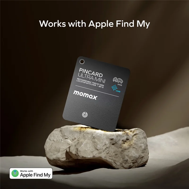 MOMAX BR18 PINCARD ULTRA MINI Balise de Suivi sans Fil avec Charge Sans Fil, Balise Anti-Perte UWB pour iOS - Noir