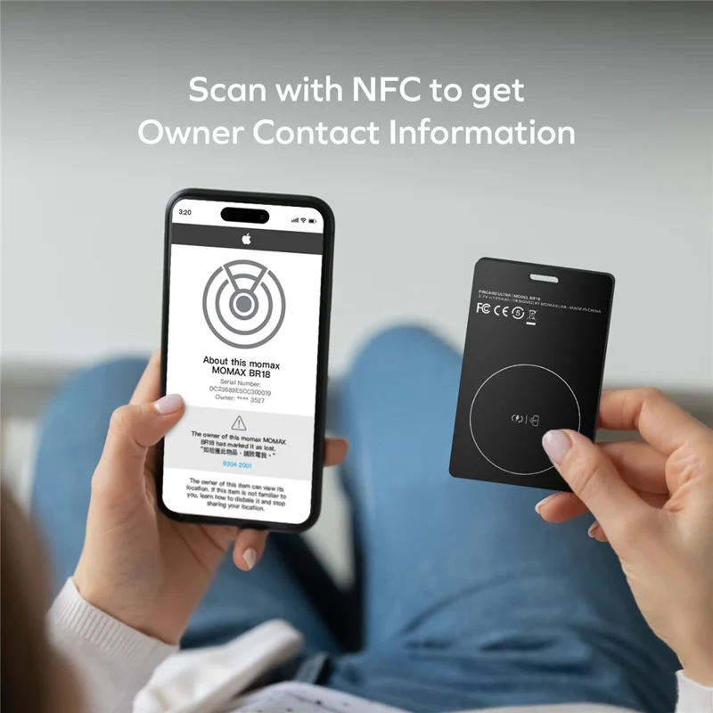 MOMAX BR19 PINCARD ULTRA Card UWB Tracker Wireless Charging Anti-Stalking Tracking Device Anti-Lost Tracker for iOS - Balck