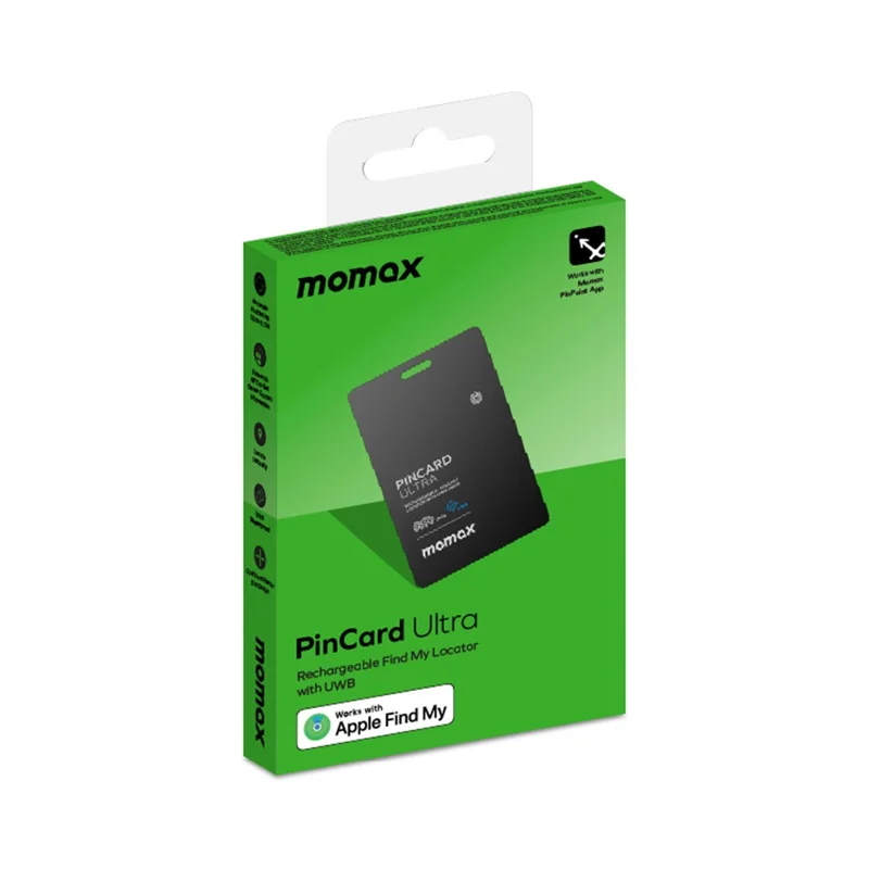 MOMAX BR19 PINCARD ULTRA Card UWB Tracker Wireless Charging Anti-Stalking Tracking Device Anti-Lost Tracker for iOS - Balck