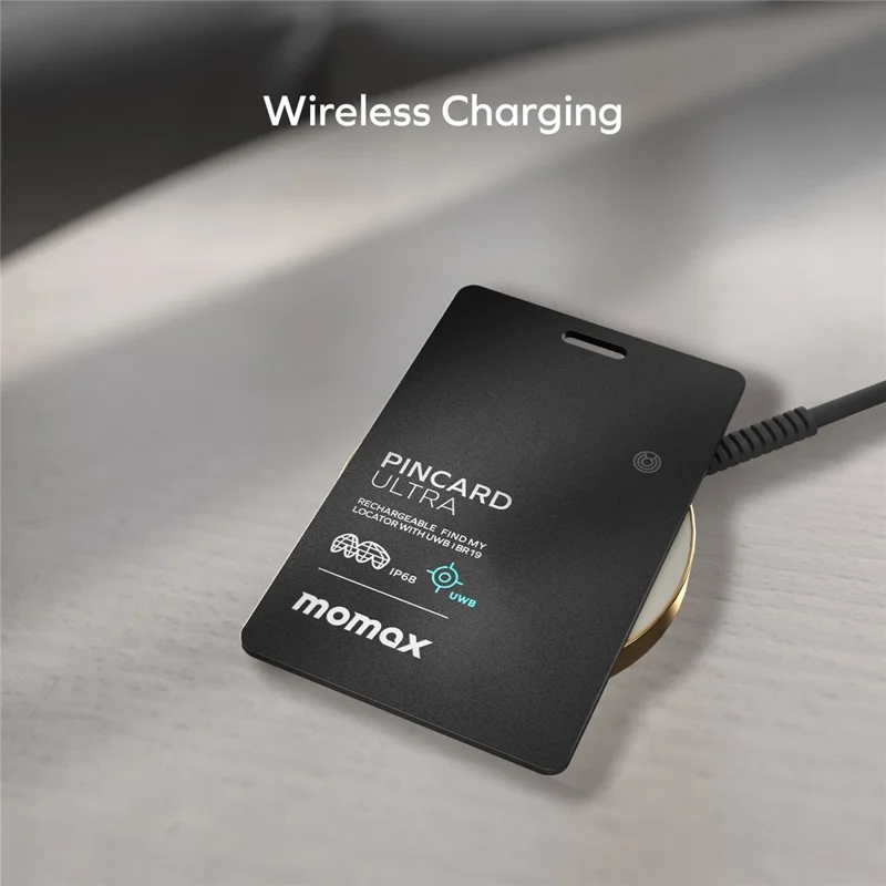 MOMAX BR19 PINCARD ULTRA Card UWB Tracker Wireless Charging Anti-Stalking Tracking Device Anti-Lost Tracker for iOS - Balck
