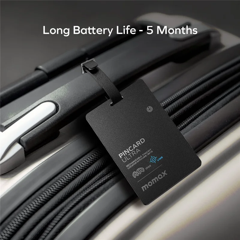 MOMAX BR19 PINCARD ULTRA Card UWB Tracker Wireless Charging Anti-Stalking Tracking Device Anti-Lost Tracker for iOS - Balck