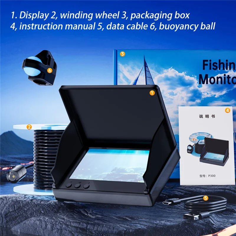 P300 Underwater Fish Finder 4.3 Inch HD Waterproof Fishing Camera with Night Vision  /  30m Cable