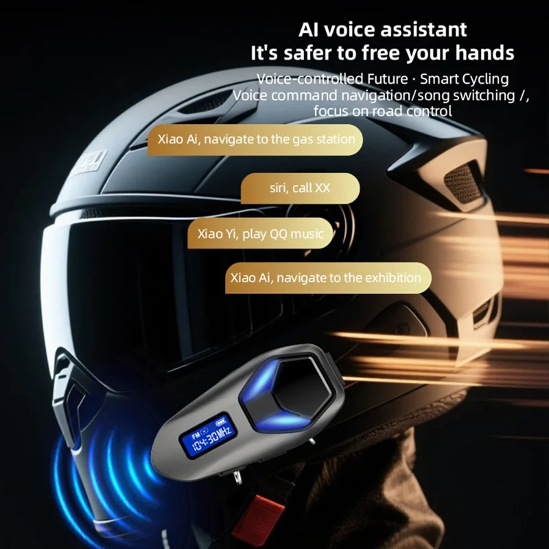 K13-2X Motorcycle Bluetooth-compatible Helmet Intercom Headset IP65 Waterproof 40H Battery Wireless Headphones for Riding - Black