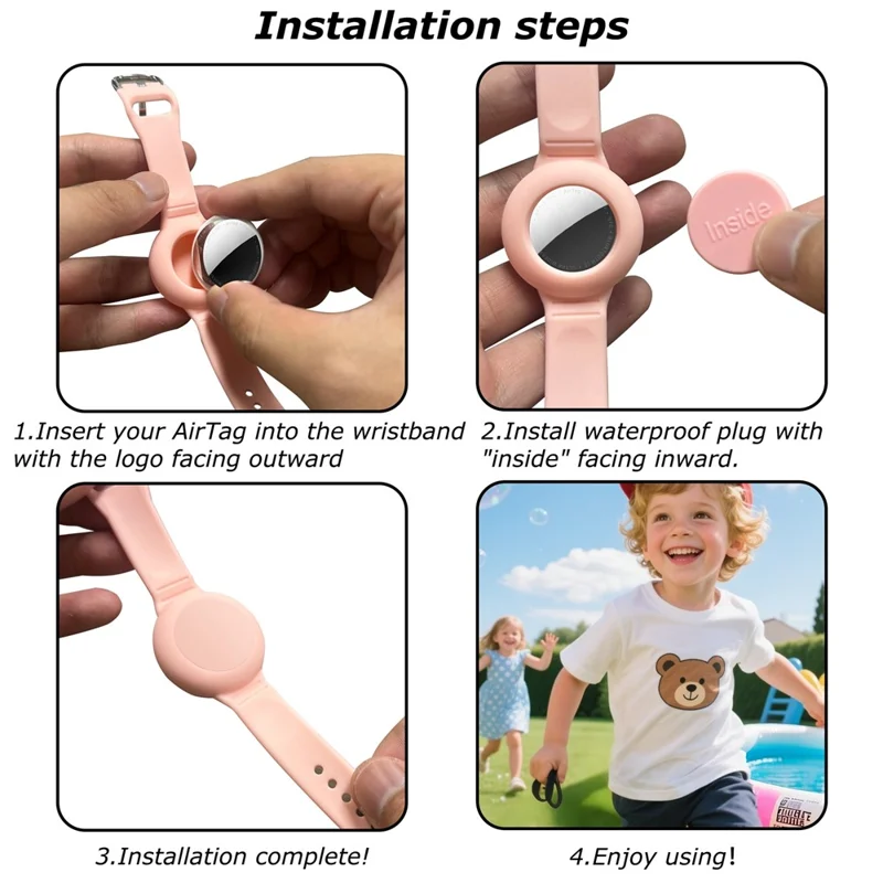 Pour Apple AirTag (2e génération) / Bracelet AirTag en silicone étanche avec attache sécurisée, support de tracker - Rose