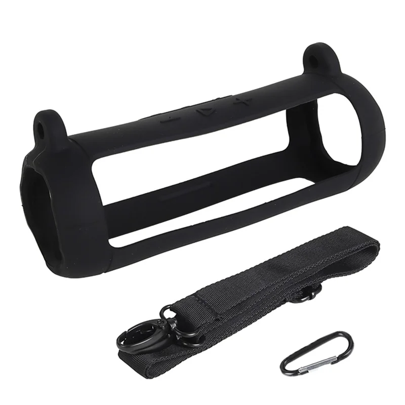 Soft Silicone Case for JBL Flip 7 Bluetooth-compatible Speaker Protective Cover with Shoulder Strap Carabiner - Black