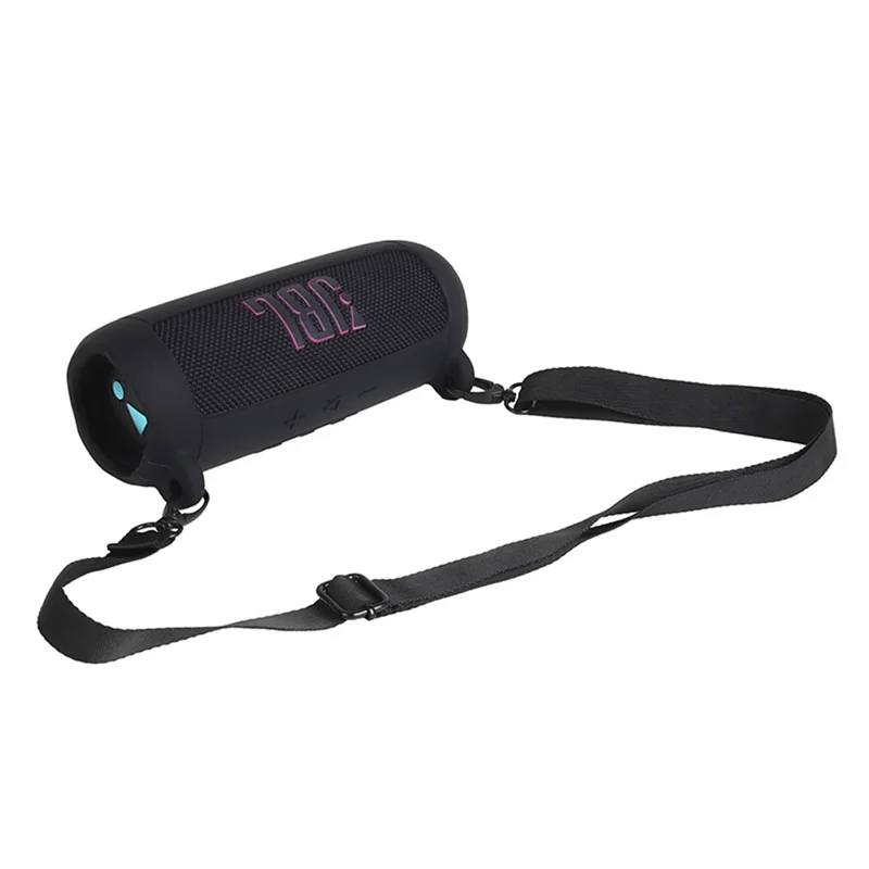 Soft Silicone Case for JBL Flip 7 Bluetooth-compatible Speaker Protective Cover with Shoulder Strap Carabiner - Black
