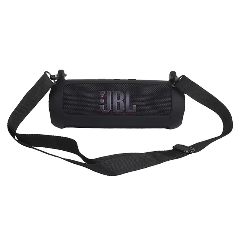 Soft Silicone Case for JBL Flip 7 Bluetooth-compatible Speaker Protective Cover with Shoulder Strap Carabiner - Black