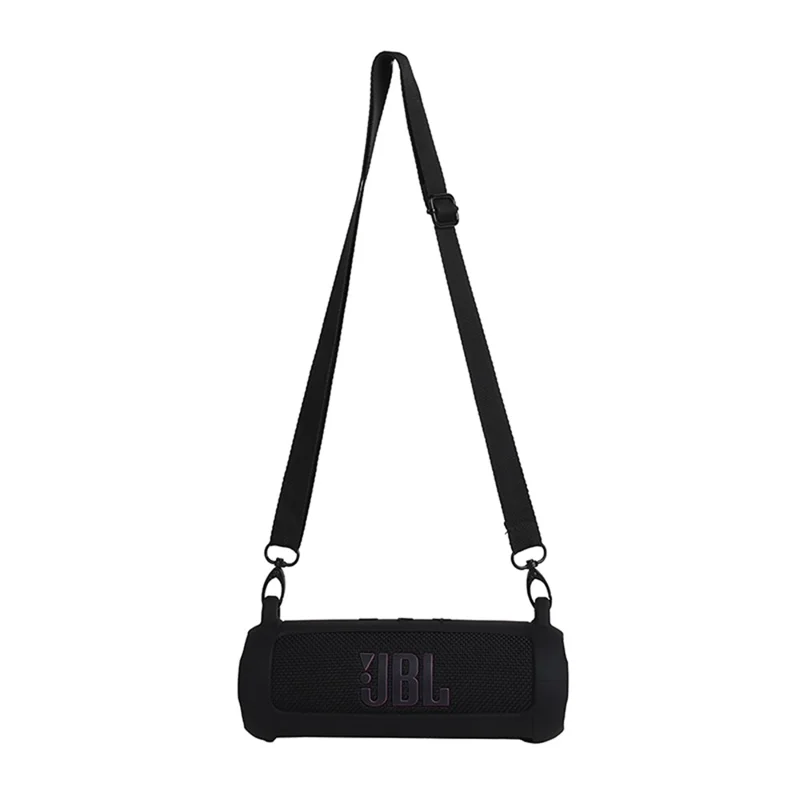 Soft Silicone Case for JBL Flip 7 Bluetooth-compatible Speaker Protective Cover with Shoulder Strap Carabiner - Black