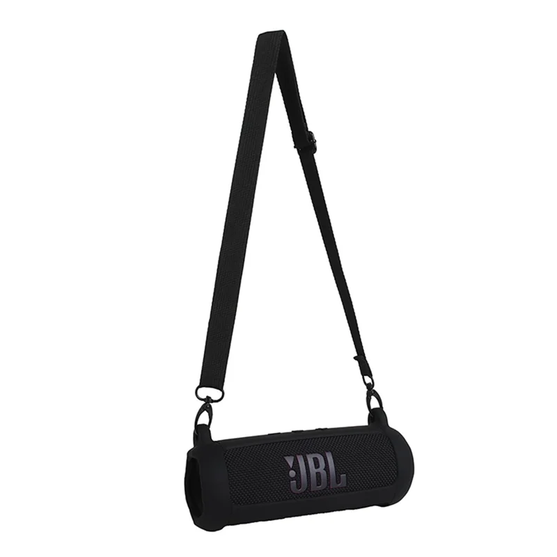 Soft Silicone Case for JBL Flip 7 Bluetooth-compatible Speaker Protective Cover with Shoulder Strap Carabiner - Black
