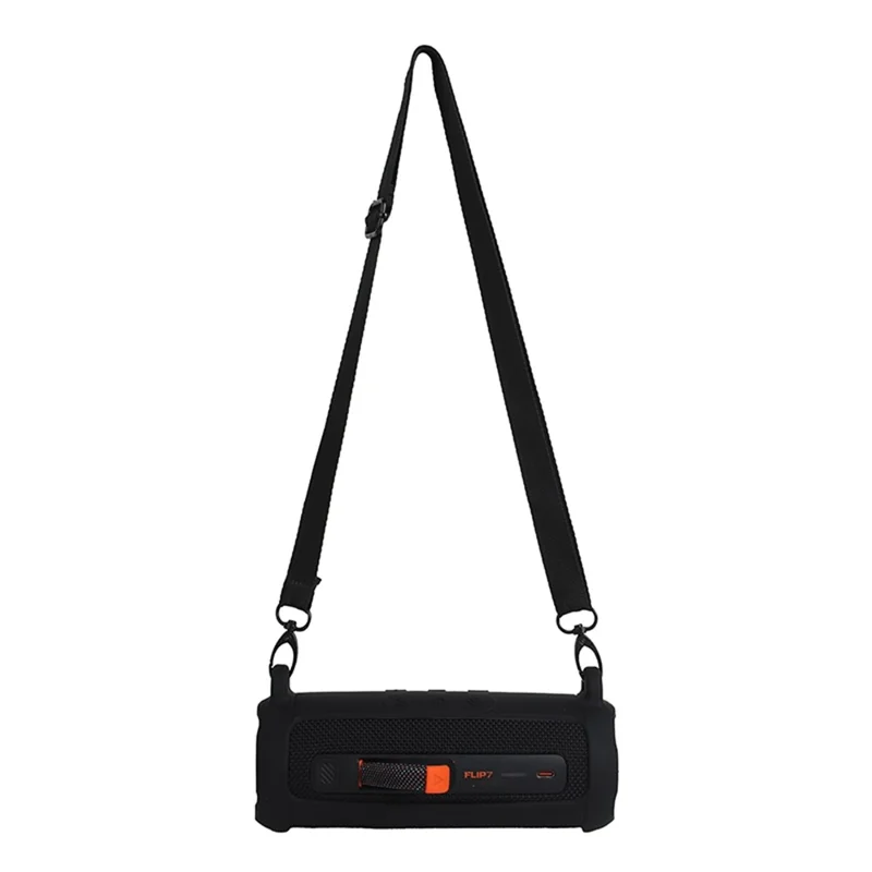 Soft Silicone Case for JBL Flip 7 Bluetooth-compatible Speaker Protective Cover with Shoulder Strap Carabiner - Black