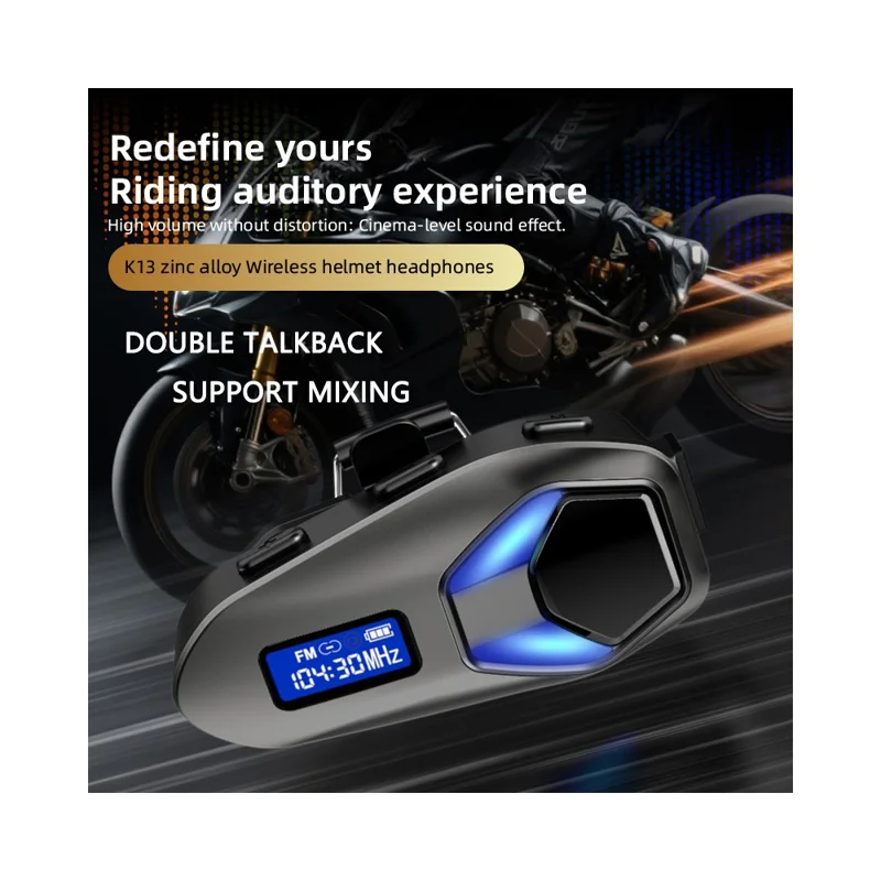 K13-2X Motorcycle Bluetooth-compatible Helmet Headphones IP65 Waterproof Wireless Headset for Riding Sports - Black