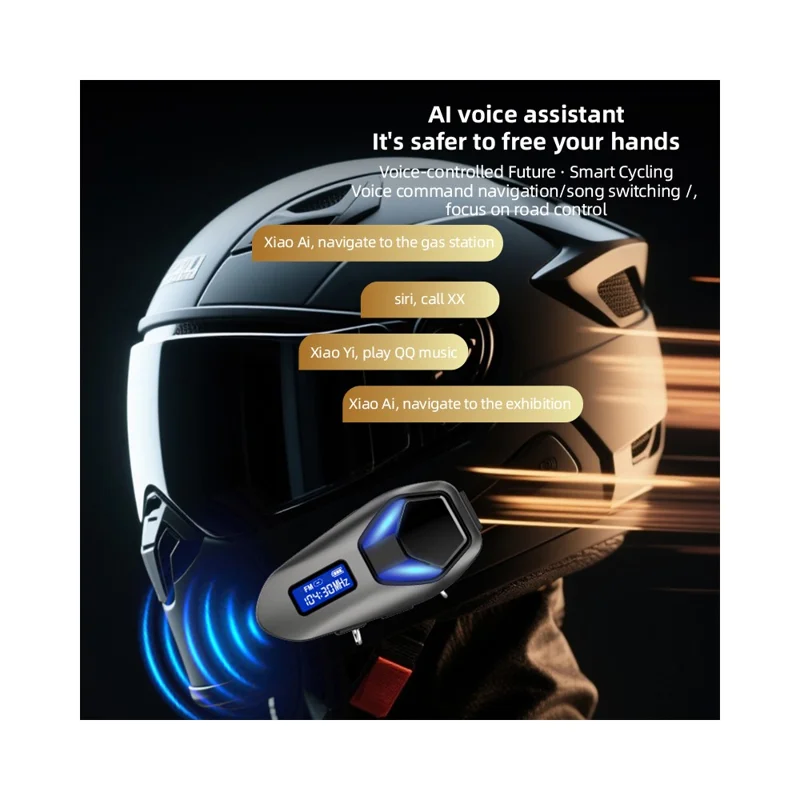 K13-2X Motorcycle Bluetooth-compatible Helmet Headphones IP65 Waterproof Wireless Headset for Riding Sports - Black