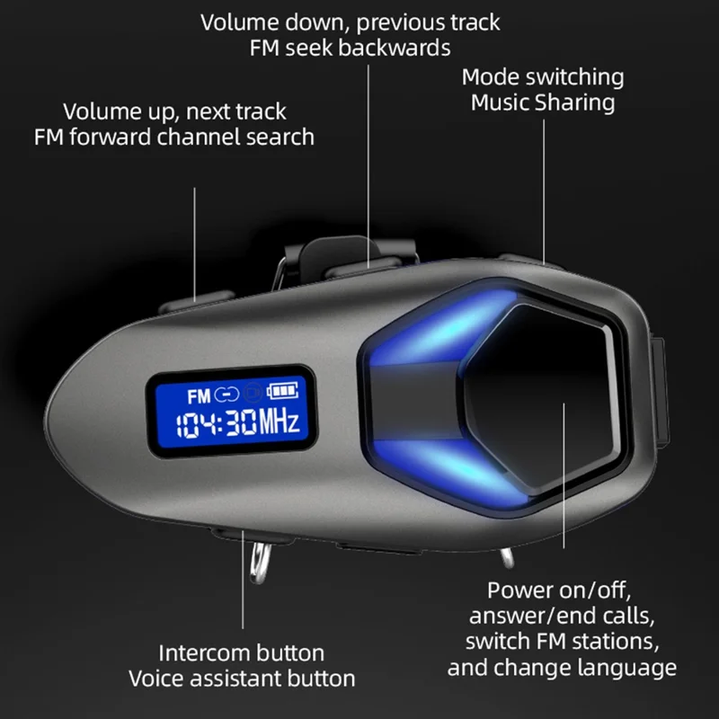 K13-2X Motorcycle Bluetooth-compatible Helmet Headphones IP65 Waterproof Wireless Headset for Riding Sports - Black