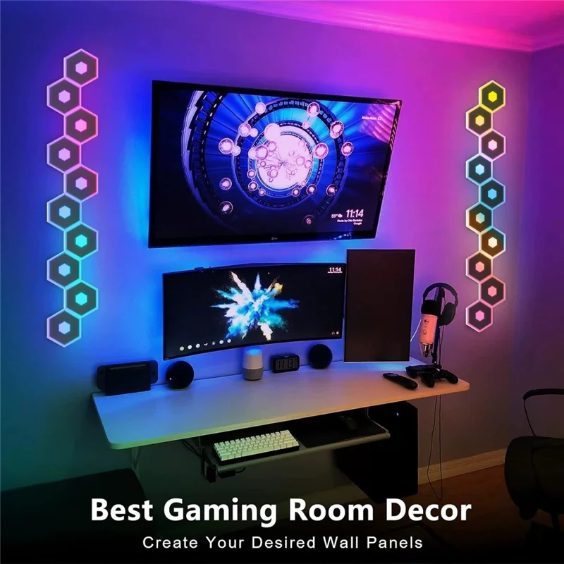 G01 6Pcs Tuya WiFi Version Bluetooth-compatible Smart Hexagon Light Panels RGB LED Wall Lights App Control Music Sync Wall Lamp Panel Kit for Bedroom Gaming Room