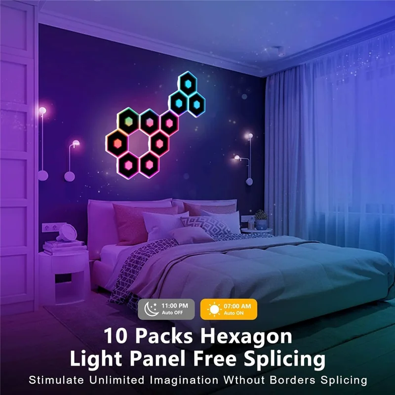 G01 12Pcs Tuya WiFi Version Bluetooth-compatible Smart Hexagon Light Panels RGB LED Wall Lights App Control Music Sync Wall Lamp Panel Kit for Bedroom Gaming Room