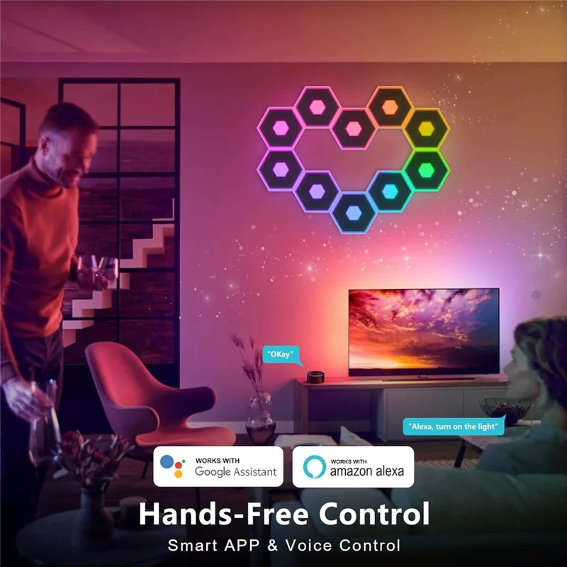 G01 15Pcs Tuya WiFi Version Bluetooth-compatible Smart Hexagon Light Panels RGB LED Wall Lights App Control Music Sync Wall Lamp Panel Kit for Bedroom Gaming Room