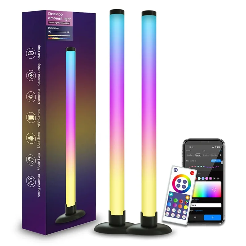 SAL061 قطعتين مصباح إضاءة محيطية للألعاب بزاوية 360 درجة مع إضاءة RGB متزامنة مع الموسيقى، تحكم ذكي عبر تطبيق APP، إضاءة محيطية عبر USB