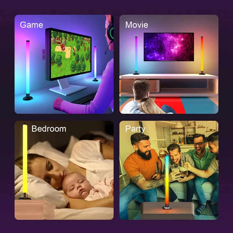 SAL061 قطعتين مصباح إضاءة محيطية للألعاب بزاوية 360 درجة مع إضاءة RGB متزامنة مع الموسيقى، تحكم ذكي عبر تطبيق APP، إضاءة محيطية عبر USB