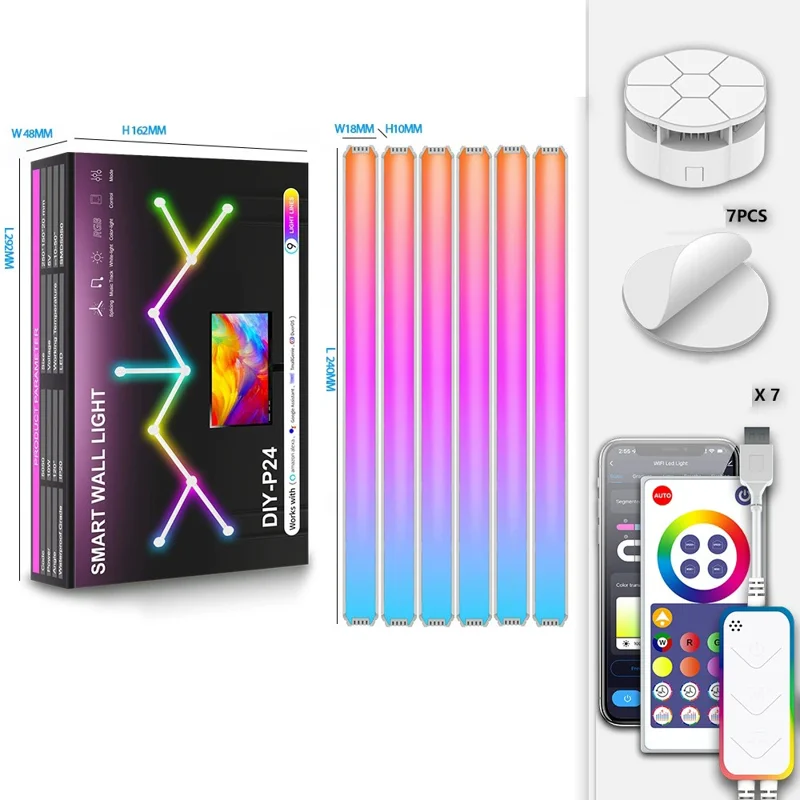 DIY024 6 قطعة مصابيح ذكية بتصميم جداري قابلة للتخصيص مع واي فاي تويا، إضاءة حيوية RGBIC تعمل بالبلوتوث، تحكم عبر تطبيق مع مؤثرات موسيقية - أبيض