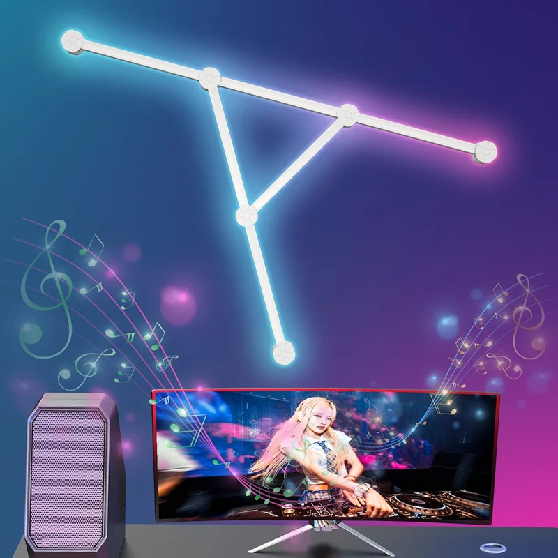 DIY024 6 قطعة مصابيح ذكية بتصميم جداري قابلة للتخصيص مع واي فاي تويا، إضاءة حيوية RGBIC تعمل بالبلوتوث، تحكم عبر تطبيق مع مؤثرات موسيقية - أبيض