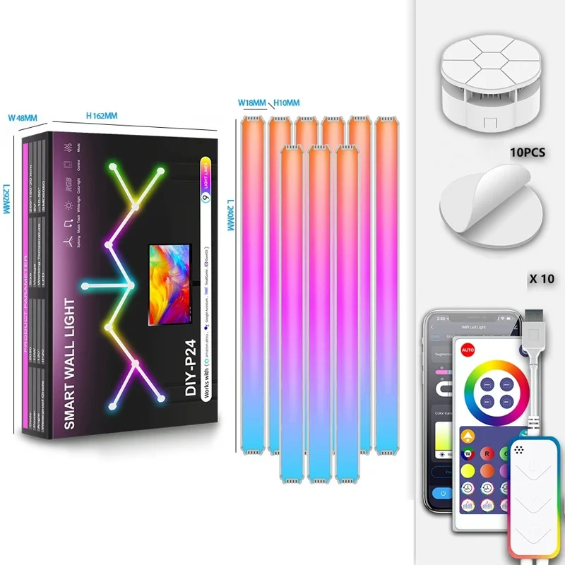 DIY024 9 قطع إضاءة حائط ذكية تعمل بالواي فاي Tuya، إضاءة جوية قابلة للتخصيص بنظام RGBIC مع وحدات موفرة للطاقة، تحكم عبر التطبيق مع تزامن الموسيقى - أبيض