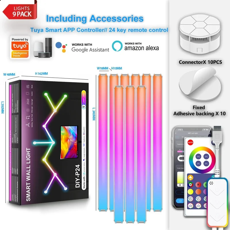 DIY024 9 قطع إضاءة حائط ذكية تعمل بالواي فاي Tuya، إضاءة جوية قابلة للتخصيص بنظام RGBIC مع وحدات موفرة للطاقة، تحكم عبر التطبيق مع تزامن الموسيقى - أبيض
