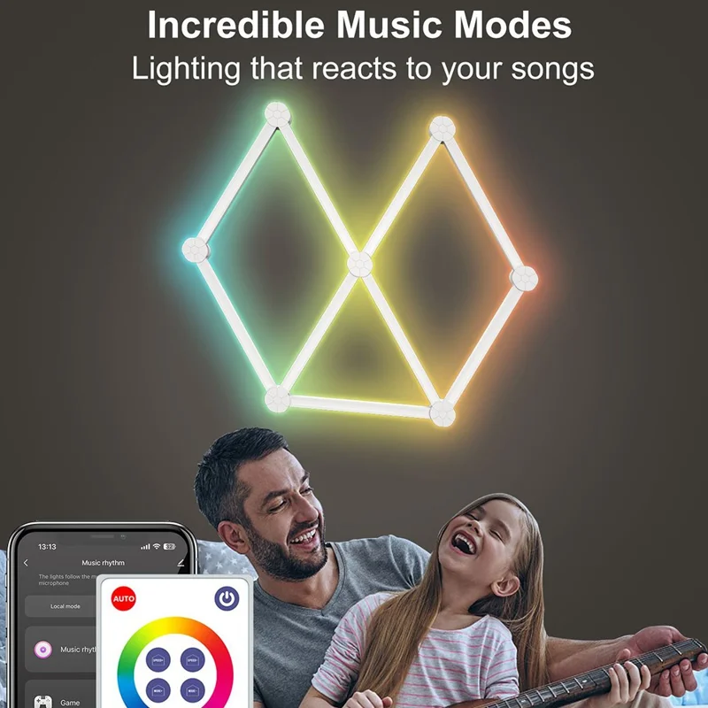 DIY024 9 قطع إضاءة حائط ذكية تعمل بالواي فاي Tuya، إضاءة جوية قابلة للتخصيص بنظام RGBIC مع وحدات موفرة للطاقة، تحكم عبر التطبيق مع تزامن الموسيقى - أبيض