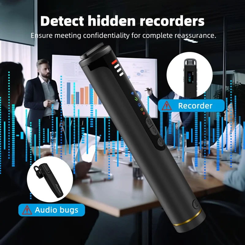 T016 Hidden Camera Bug Detector GPS Signal Anti-Spy Device Magnetic Field Detection for Hotel Car Public Restroom - Black