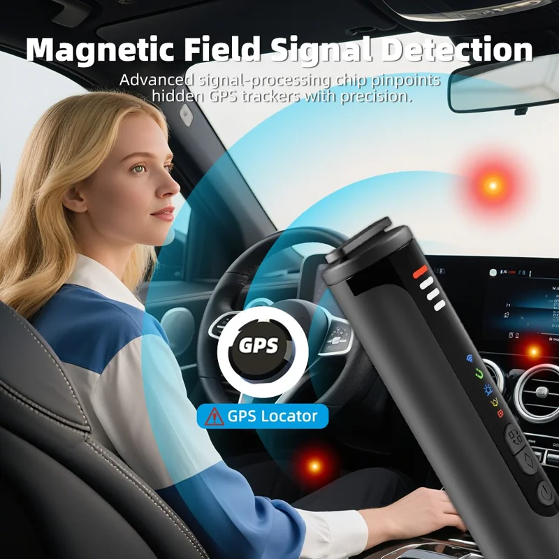 T016 Hidden Camera Bug Detector GPS Signal Anti-Spy Device Magnetic Field Detection for Hotel Car Public Restroom - Black