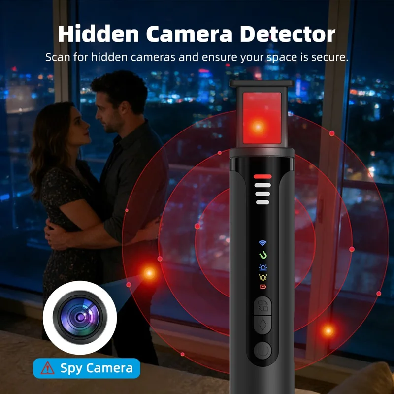 T016 Hidden Camera Bug Detector GPS Signal Anti-Spy Device Magnetic Field Detection for Hotel Car Public Restroom - Black