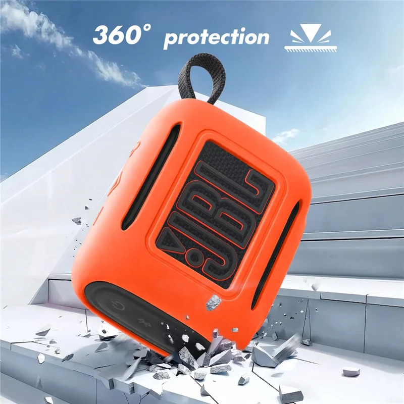 Étui en silicone pour JBL Go 5, housse de protection pour enceinte compatible Bluetooth avec crochet mousqueton - Orange