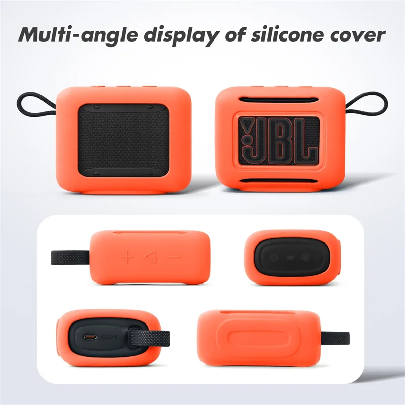 Étui en silicone pour JBL Go 5, housse de protection pour enceinte compatible Bluetooth avec crochet mousqueton - Orange