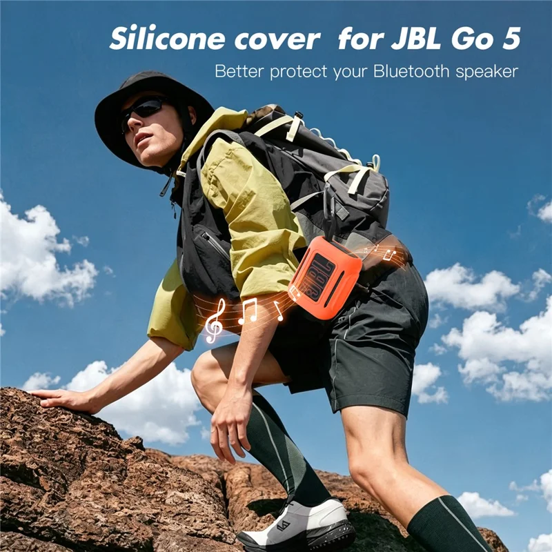 Étui en silicone pour JBL Go 5, housse de protection pour enceinte compatible Bluetooth avec crochet mousqueton - Orange