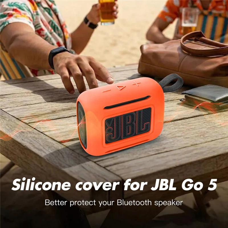 Étui en silicone pour JBL Go 5, housse de protection pour enceinte compatible Bluetooth avec crochet mousqueton - Orange