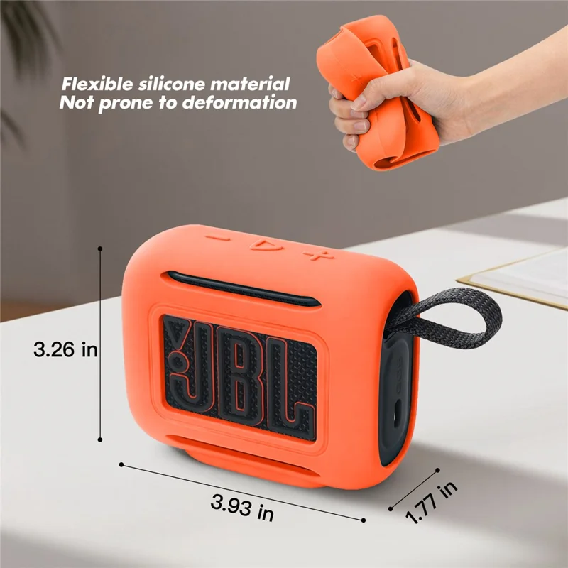 Étui en silicone pour JBL Go 5, housse de protection pour enceinte compatible Bluetooth avec crochet mousqueton - Orange